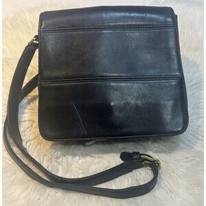 Vintage Coach Saddle Flap Crossbody Black Leather Shoulder Bag Purse